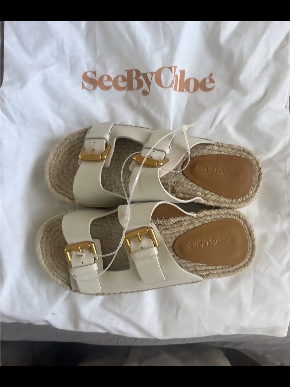 Brand New See By Chloe Cream Double-Buckle Espadrille Slide Sandals - Picture 3 of 3